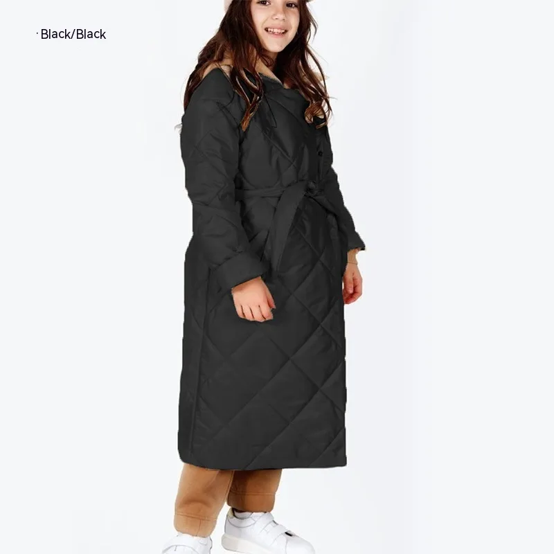Children's Hoodie Cotton padded Jacket Slim fit Lace Up Hooded Coat For Women Black - Shop at LoveMi