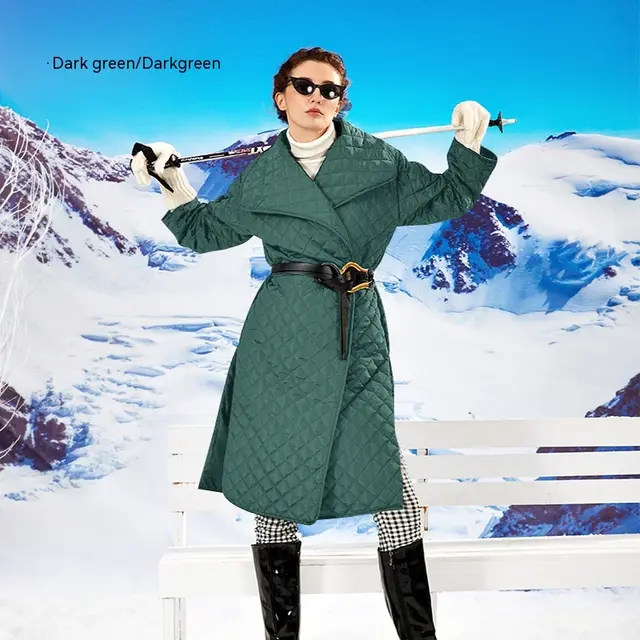 Cotton padded Jacket Female Rhombus Plaid Loose fitting Profile Coat Cotton padded Jacket Dark Green - Shop at LoveMi