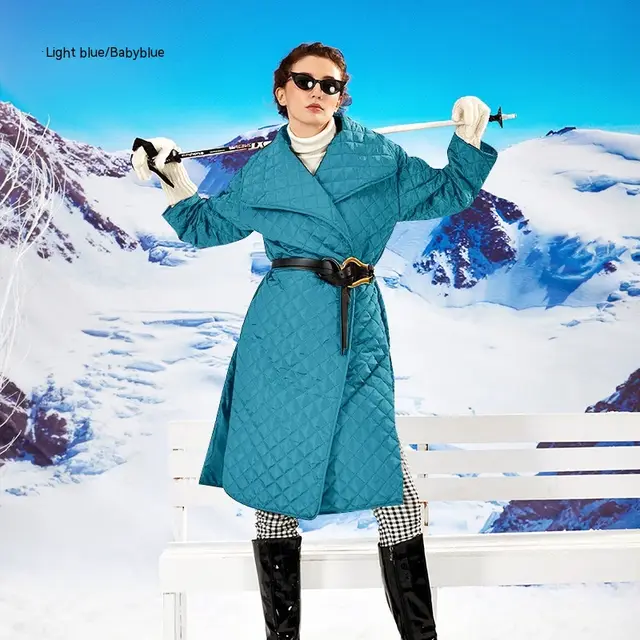 Cotton padded Jacket Female Rhombus Plaid Loose fitting Profile Coat Cotton padded Jacket Light Blue - Shop at LoveMi