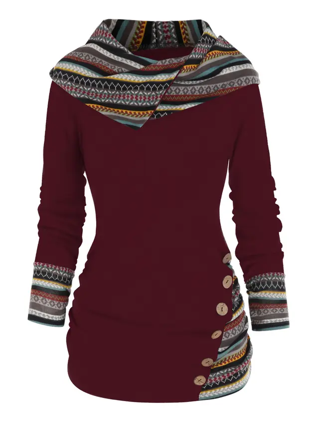 Knitted Long Sleeve Button Top Women Wine Red - Shop at LoveMi