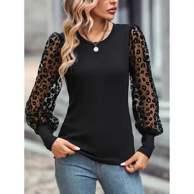 Slim fit Color Matching Long sleeved Top Black - Shop at LoveMi