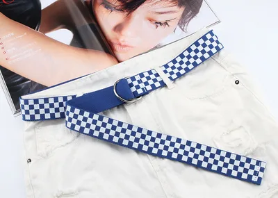 New Nylon Canvas Student Belt Fashion All match Pant Double Ring Buckle Plaid Printed Jeans Belt Blue - Shop at LoveMi