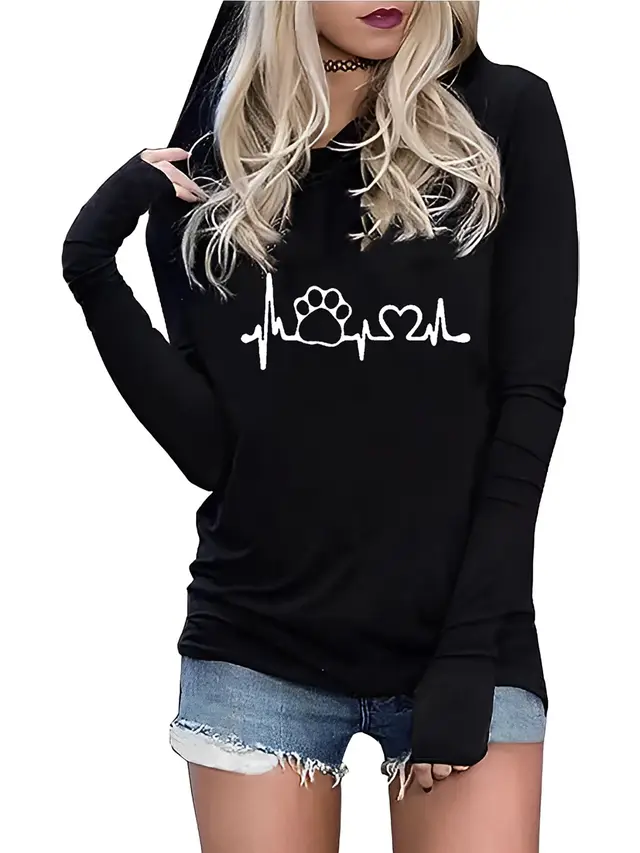 Autumn And Winter European And American Alphabet Embroidery Long Sleeve Slim Hoodie Black - Shop at LoveMi