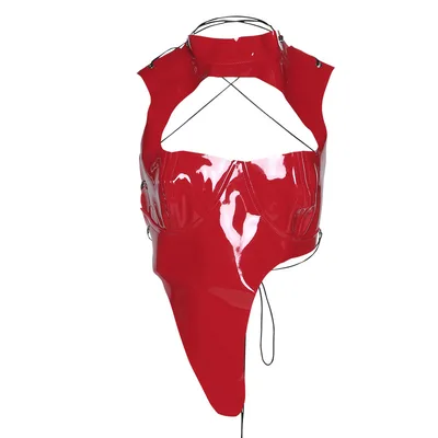 Women's Faux Leather Slim Fit Hollow Backless Lace Up Short Vest Top Red - Shop at LoveMi