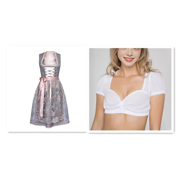 Beer Festival Women's Skirt Square Collar Waist Lace Up Lace Pink Set - Shop at LoveMi