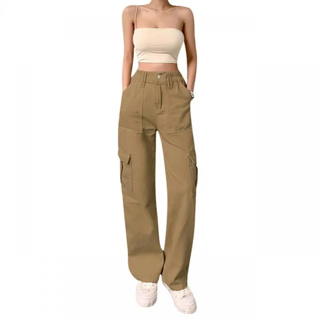 Slim fit High Waist Elastic Waist Multi pocket Women's Overalls Brown - Shop at LoveMi