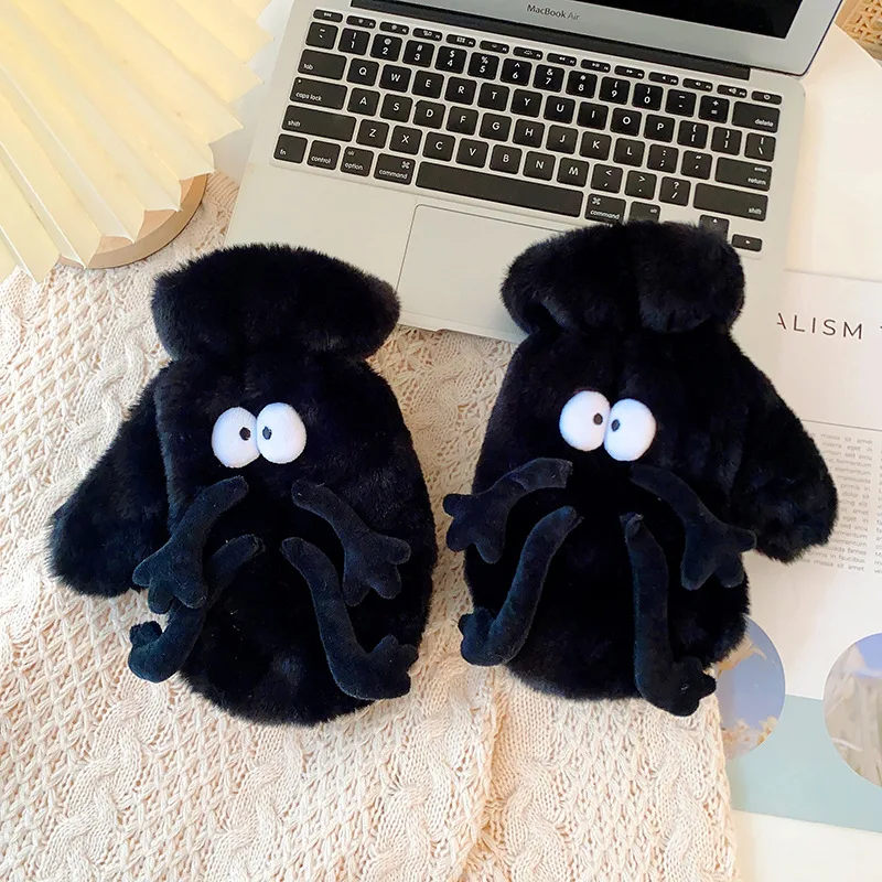 Women's Gloves Funny Cute Warm With Velvet - Black