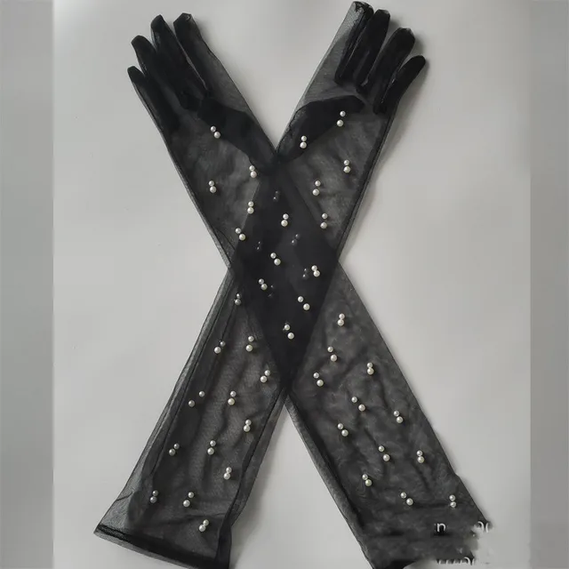 Korean Summer Bridal Transparent Mesh Gloves Black - Shop at LoveMi