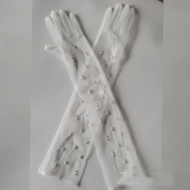 Korean Summer Bridal Transparent Mesh Gloves White - Shop at LoveMi