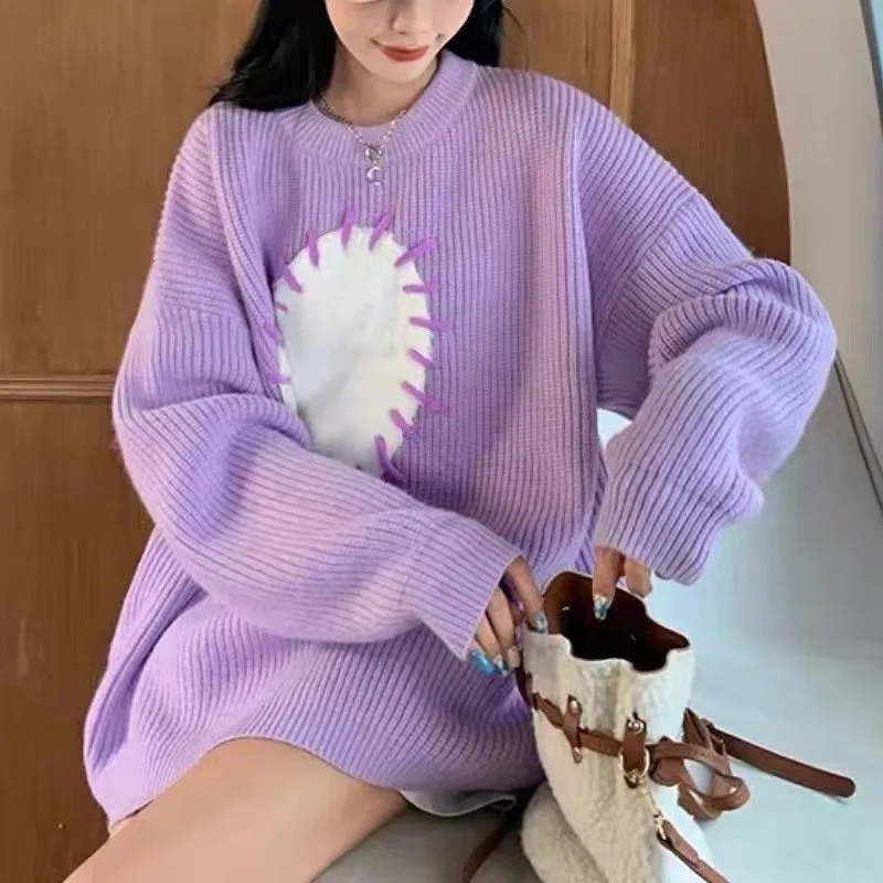 Lazy And Loose Love Soft Glutinous Sweater For Women Purple - Shop at LoveMi
