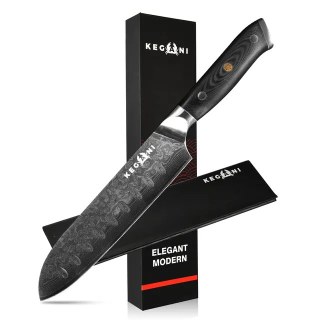Kegani Chef Knife, 8 Inch Damascus Chefs Knife Japanese VG10 Super Steel Hammered G10 Handle Kitchen Knife Classic Series Santoku Knife - Shop at LoveMi