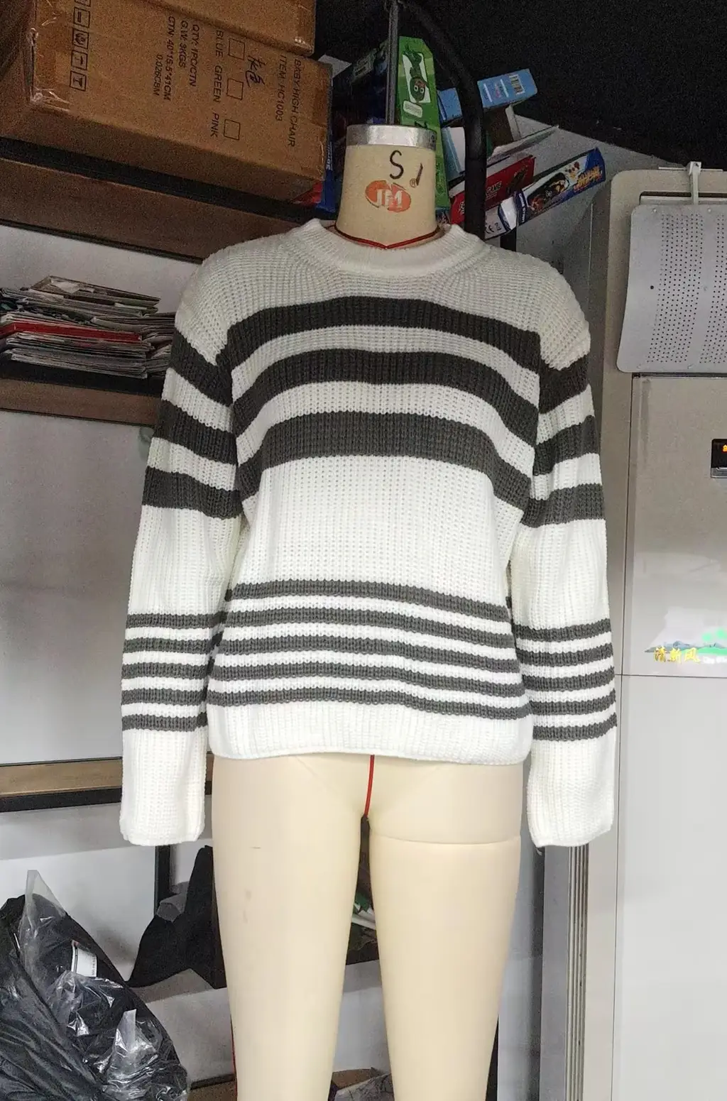 Striped Contrast Color Knitwear Casual All-matching Tops - White
