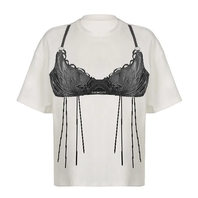 Europe And America Cross Border Fashion Underwear Printing Contrast Color Loose All match Short Sleeve T shirt Top White - Shop at LoveMi