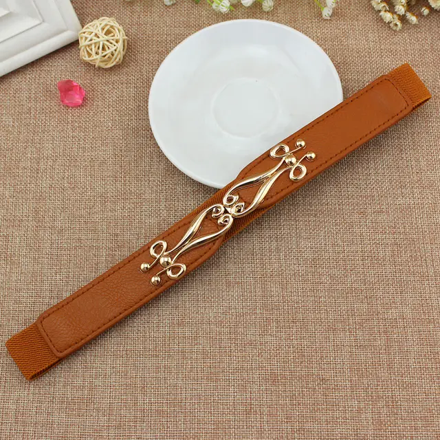 Spring And Summer Women's Thin Dress A Pair Of Buckles Elastic Waist Seal Camel - Shop at LoveMi