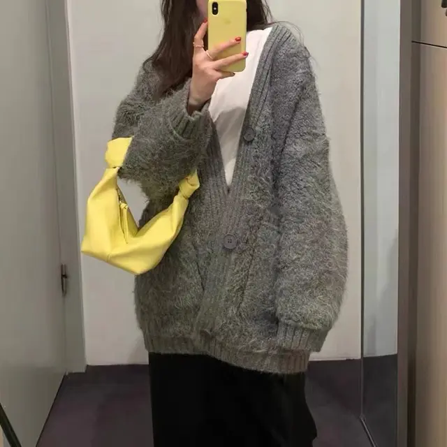Fashionable Knitted Cardigan Sweater For Women Dark Gray - Shop at LoveMi