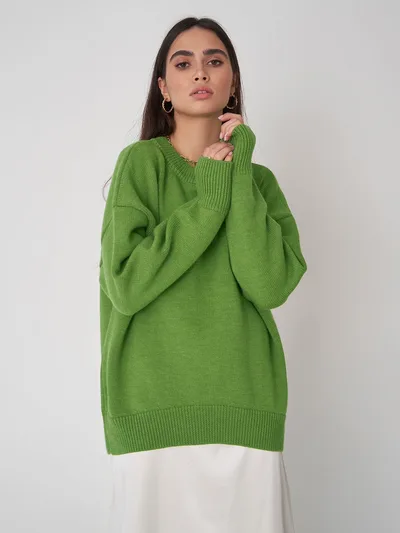 Temperament Commute Versatile Casual Round Neck Knitted Sweater Light Green - Shop at LoveMi