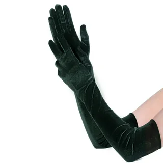 53cm Warm Gold Velvet Gloves - Dark Green