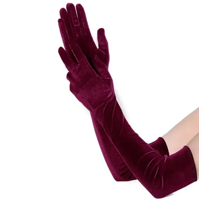 53cm Warm Gold Velvet Gloves Dark Red - Shop at LoveMi