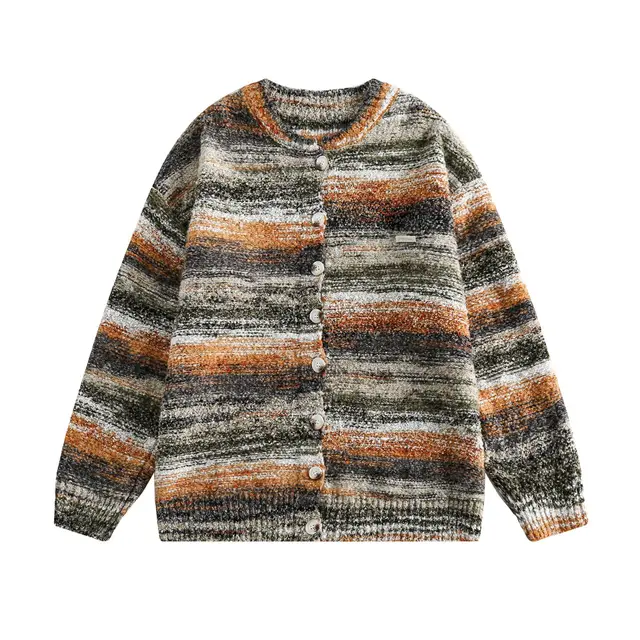 Women's American style Vintage Stripe Sweater Green Stripes - Shop at LoveMi