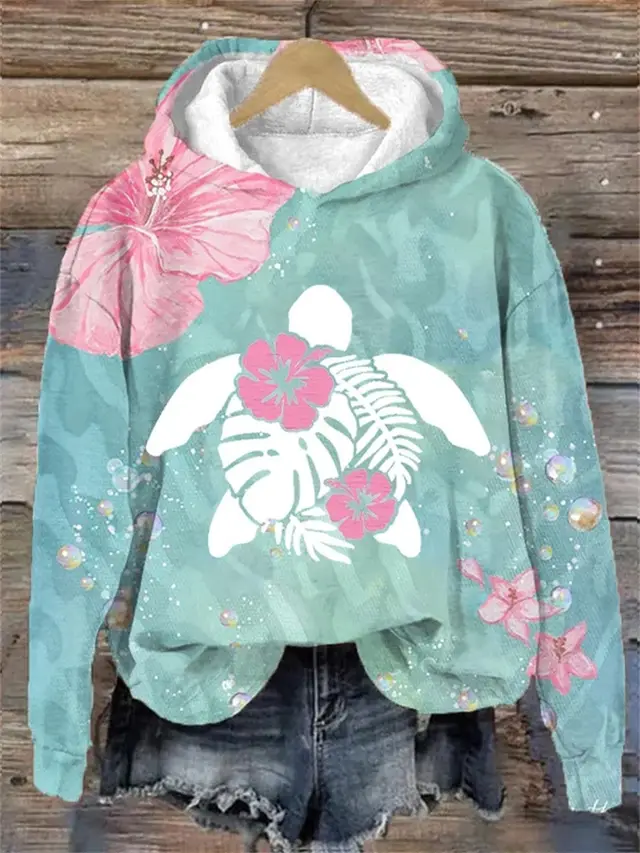 Fashion European And American Style Autumn And Winter Floral Print Long Sleeve Pullover Green - Shop at LoveMi