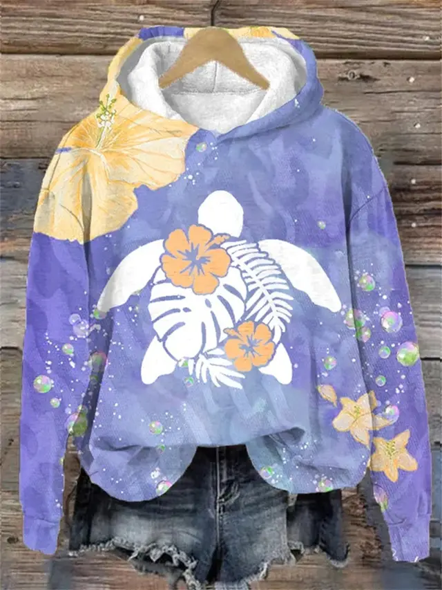 Fashion European And American Style Autumn And Winter Floral Print Long Sleeve Pullover Purple - Shop at LoveMi