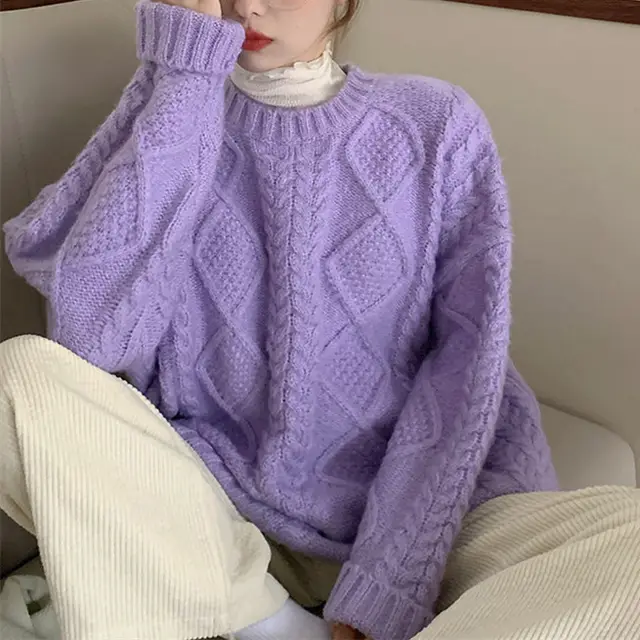 Student Versatile Top Comfortable Knitwear Coat Purple - Shop at LoveMi