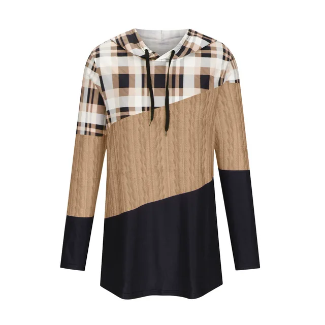 Women's Long sleeved Hooded Printed Sweater Camel - Shop at LoveMi