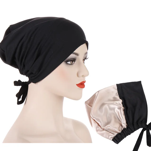 Women's Multicolor Satin Drawstring Sleeve Cap Black - Shop at LoveMi
