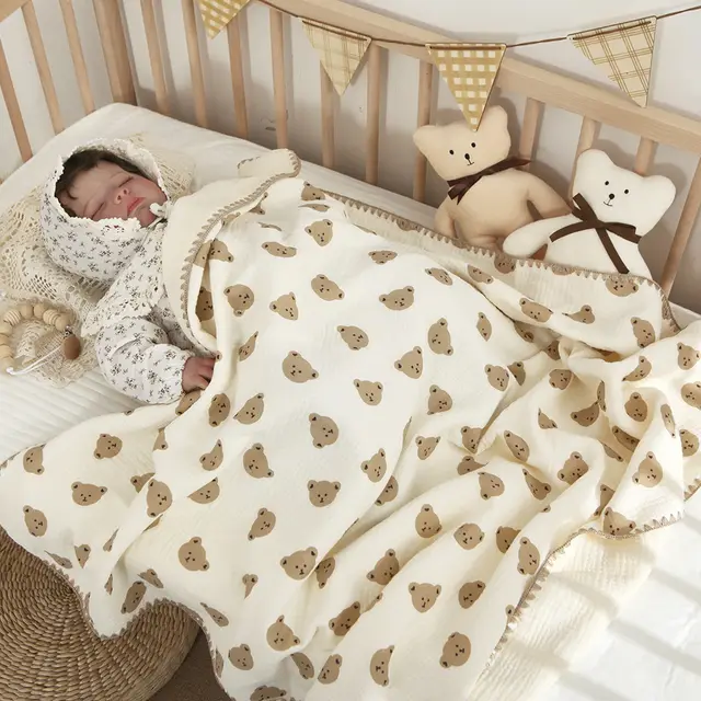Summer Children's 4 layer Gauze Cover Cotton Bath Towel Hug Blanket Cute Bear Head - Shop at LoveMi