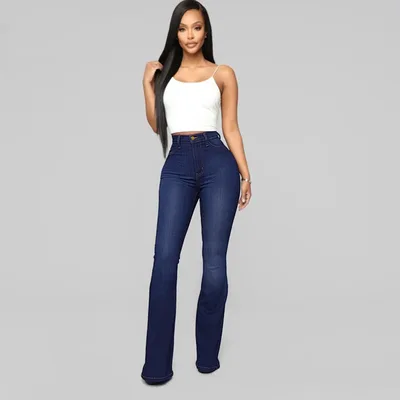 Women's Classic High Waist Slim Denim Horseshoe Pants Dark Blue - Shop at LoveMi