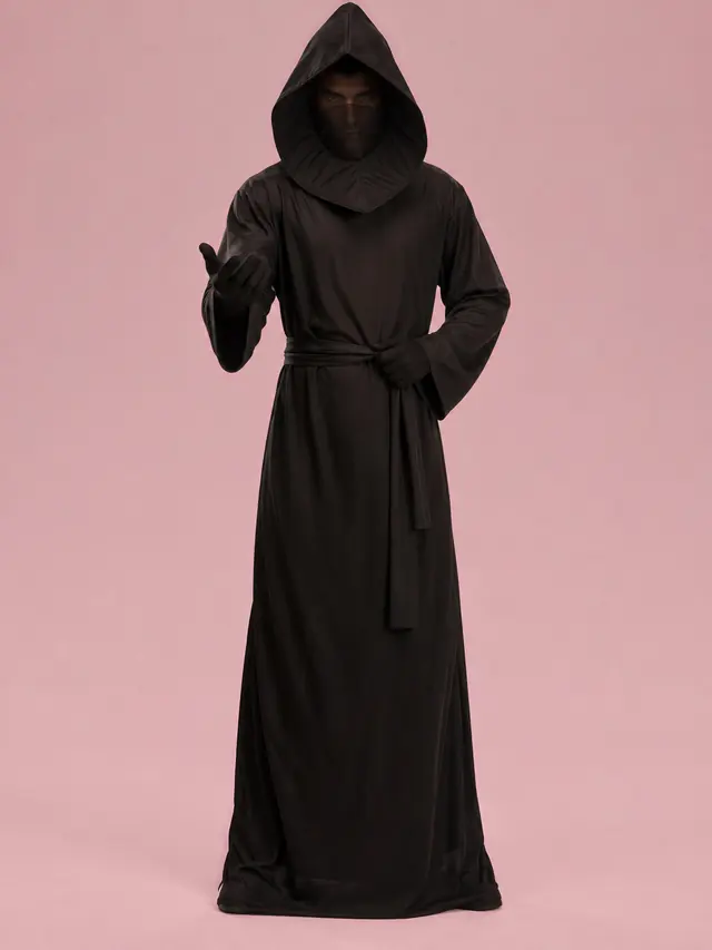Grim Reaper Costume with Robe, Hood and Gloves for Men Black - Shop at LoveMi