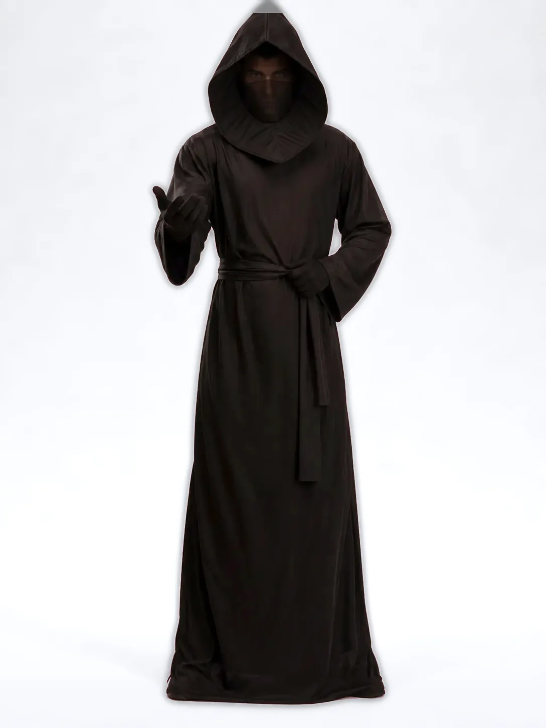 Grim Reaper Costume with Robe, Hood and Gloves for Men - Black