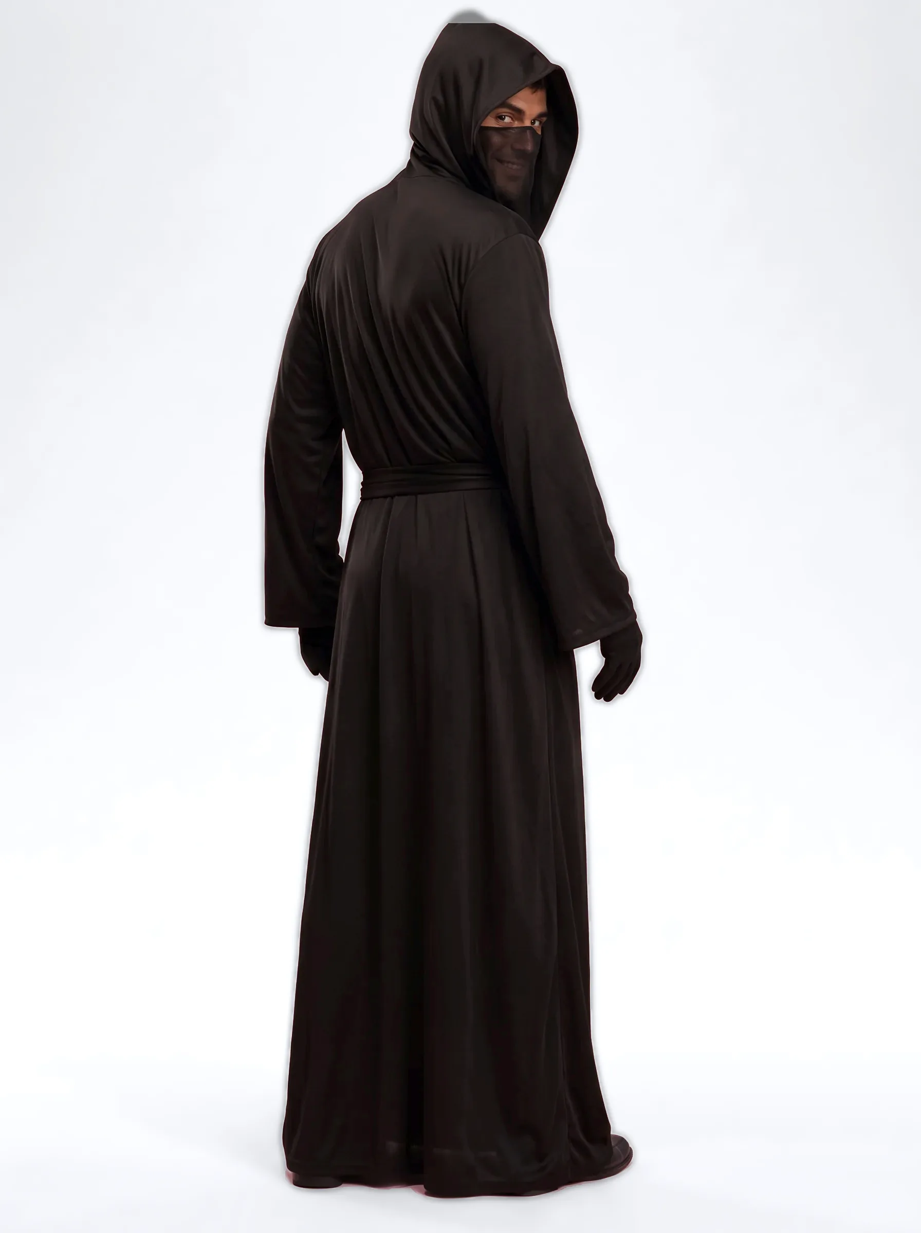 Grim Reaper Costume with Robe, Hood and Gloves for Men - Black - View 2