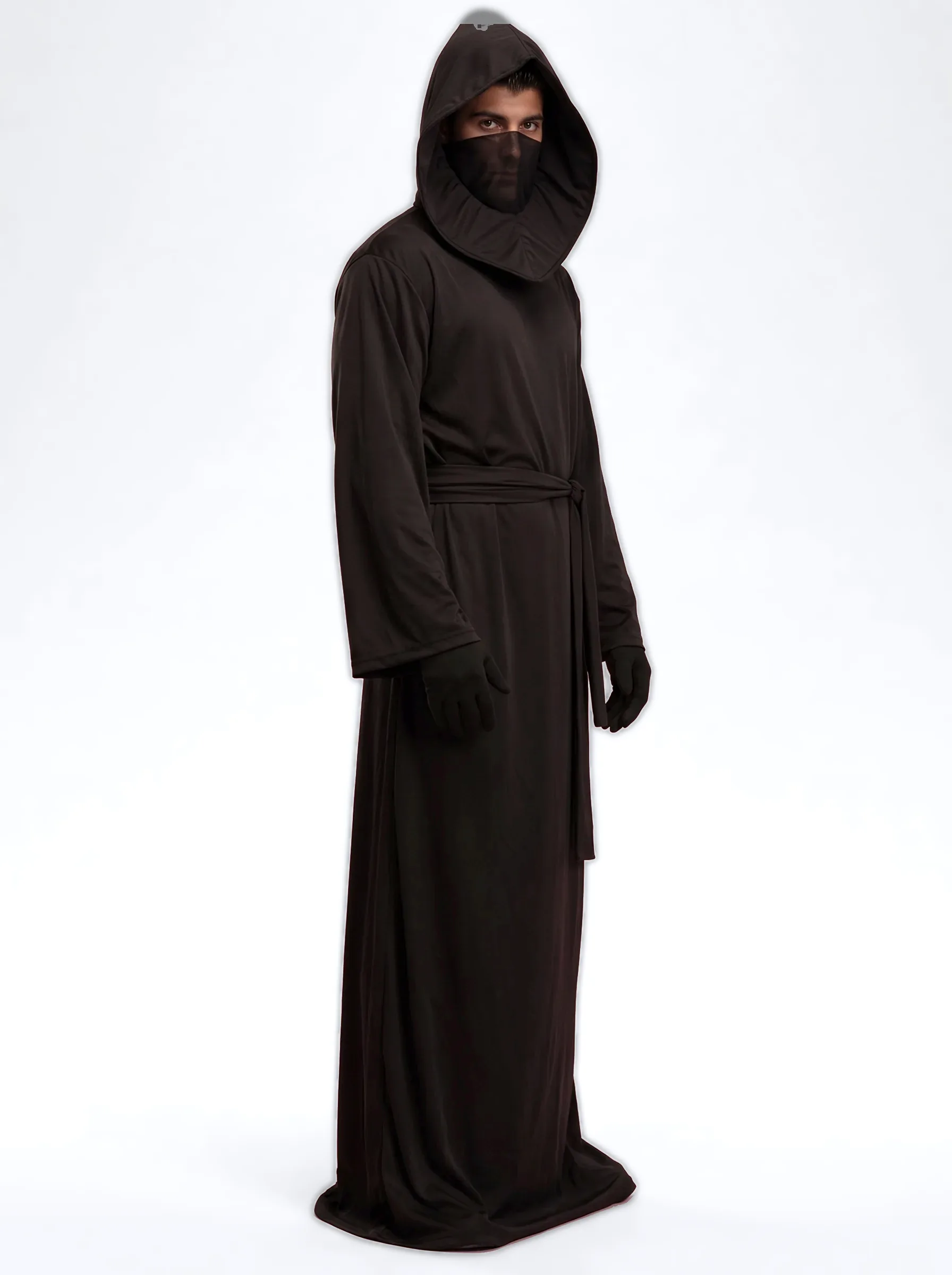 Grim Reaper Costume with Robe, Hood and Gloves for Men - Black - View 3