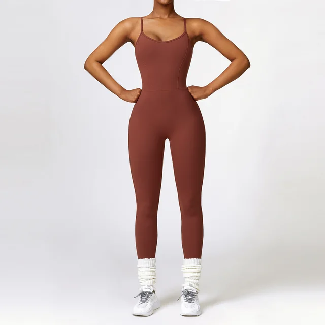 Beauty Back Yoga One piece Sports Fitness Tights Rust Red - Shop at LoveMi