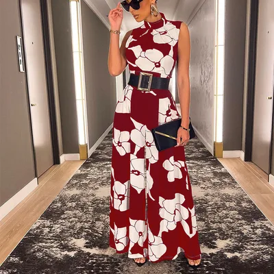 Women's Sleeveless Elegant Slim fit Printed Jumpsuit Red - Shop at LoveMi