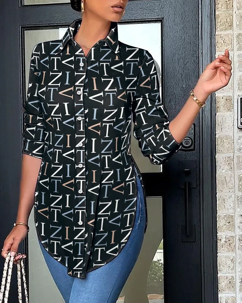 Spring Fresh Fresh Sweet Polyester Cardigan With Collar Slim Fit Women's Shirt Letter Color M - Shop at LoveMi