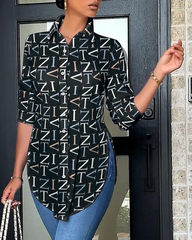 Spring Fresh Fresh Sweet Polyester Cardigan With Collar Slim Fit Women's Shirt Letter Color - Shop at LoveMi