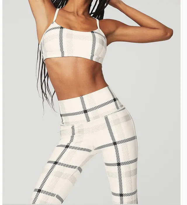 Fashion Large Plaid Yoga Clothes White Back - Shop at LoveMi