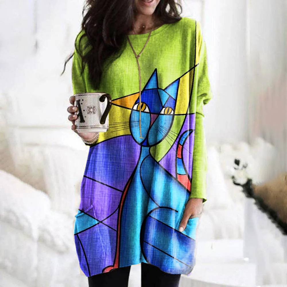 Huangshi Printed Long Sleeve Color Matching Casual Pocket T shirt Fl22091R6 - Shop at LoveMi