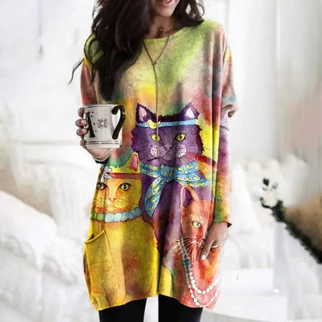 Huangshi Printed Long Sleeve Color Matching Casual Pocket T shirt Fl22091R8 - Shop at LoveMi