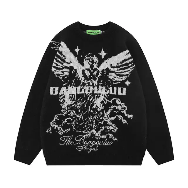 Spider Contrast Jacquard Knitted Couple Sweater 4944 Black - Shop at LoveMi