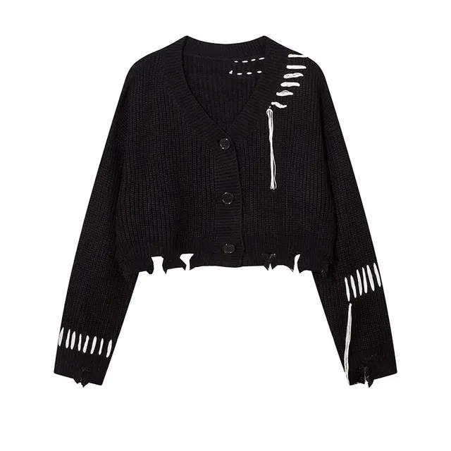 Contrast Color Tassel Design Short Sweater For Women Black - Shop at LoveMi
