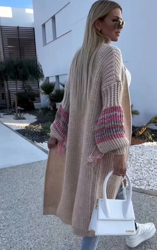 Cross border Clothing Knitted Coat Fringed Sweater Cardigan Sweater For Women Apricot - Shop at LoveMi