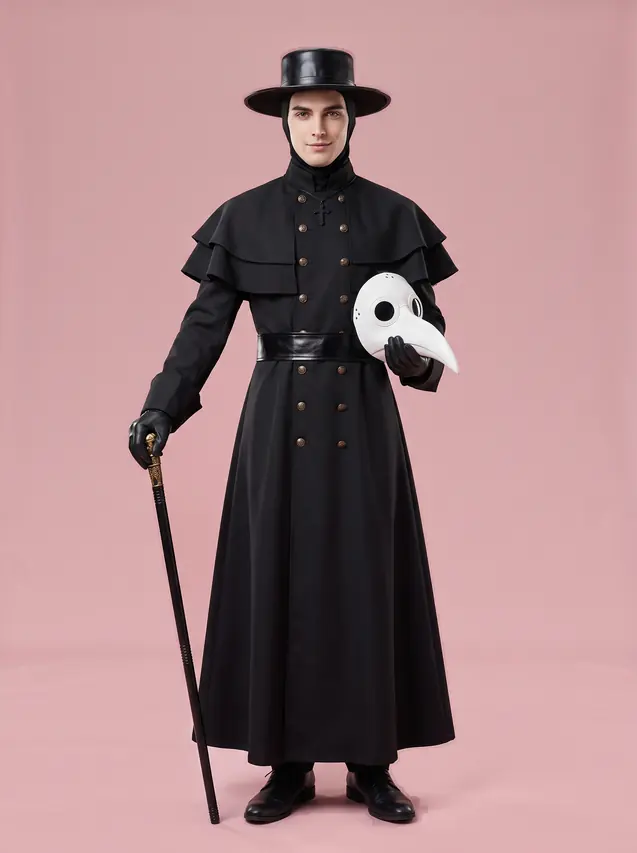 Plague Doctor Costume with Hat and Beak Mask for Men Black Set Set1 - Shop at LoveMi