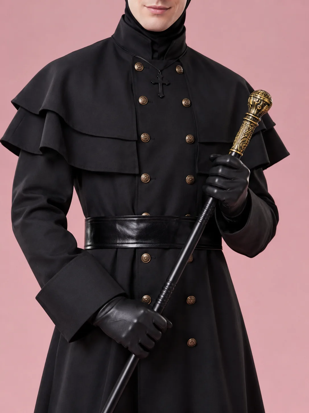 Plague Doctor Costume with Hat and Beak Mask for Men - Black - View 4