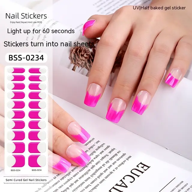 French Gel Nail Art UV Nail Applique Semi cured Full Sticker Bss 0234 - Shop at LoveMi