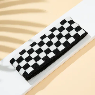 Elastic And Sweat absorbing Panda Cows Pattern Sports Knitted Hair Band Black And White Checkerboard - Shop at LoveMi