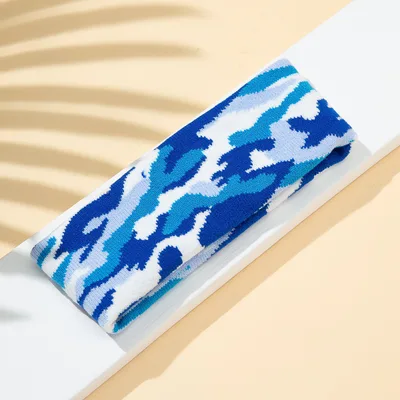 Elastic And Sweat absorbing Panda Cows Pattern Sports Knitted Hair Band Blue And White Camouflage - Shop at LoveMi