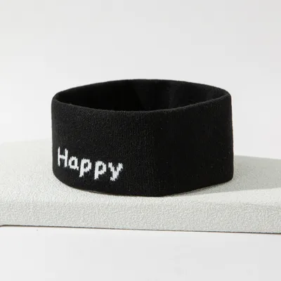 Stretch Sports Sweat absorbent Knitted Hair Band Black Happy - Shop at LoveMi